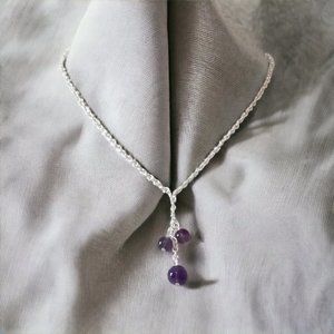 Sterling Silver Amethyst Triple Bead Necklace